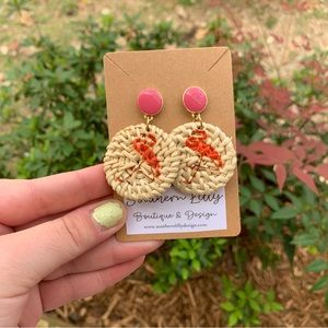 Flamingo Round Rattan Earrings